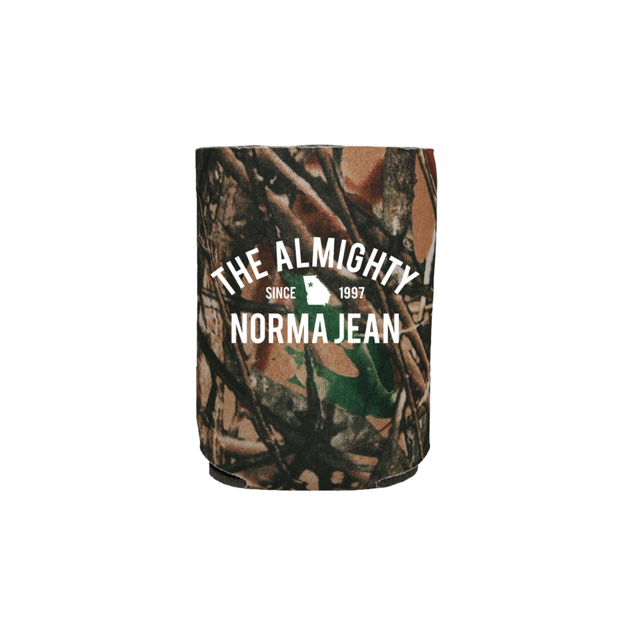 The Almighty Norma Jean Camo Can Cooler